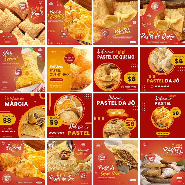 50 Artes Mídias Sociais Pastelaria Pastel 2.0 Editáveis Photoshop + Png 2