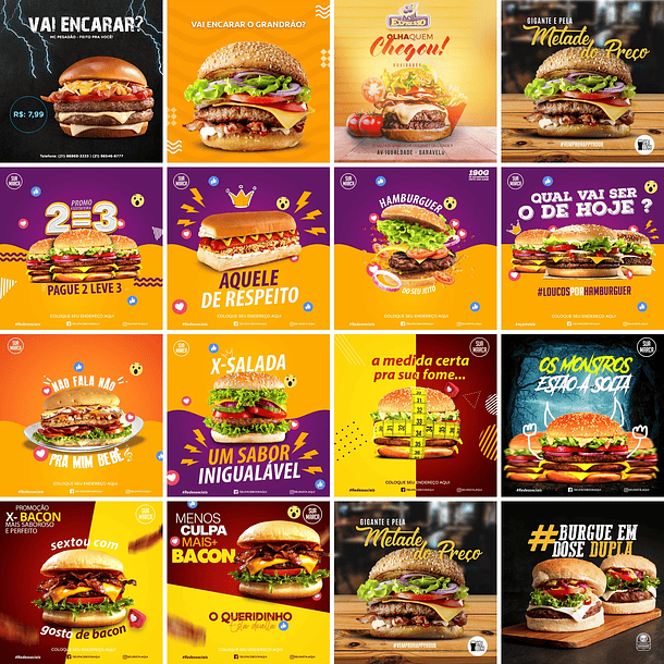 170 Artes Mídias Sociais Hamburgueria Editáveis Photoshop 3