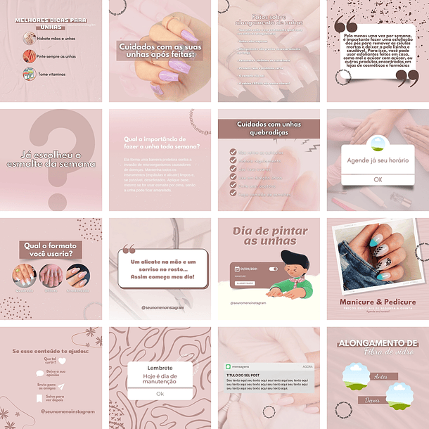 Pack Canva Manicure e Pedicure Templates Editáveis 100 Artes + Bônus 1