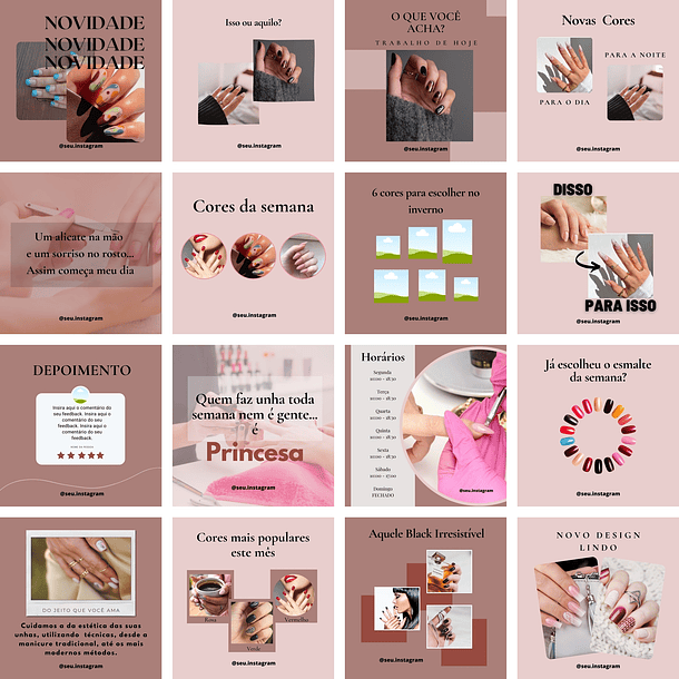 Pack Canva Manicure e Pedicure Templates Editáveis 100 Artes + Bônus 5