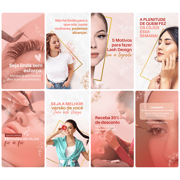 Pack Canva Lash Designer Templates Editável 28 Artes Storie + Bônus 2