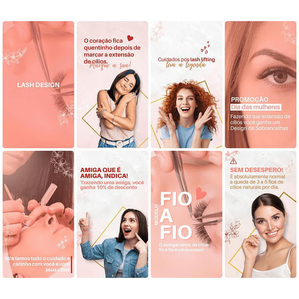 Pack Canva Lash Designer Templates Editável 28 Artes Storie + Bônus 3