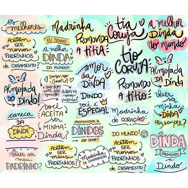 Kit Digital Lettering Frases Dindos Tios Dindas Tias Arquivos sem fundo Png 1