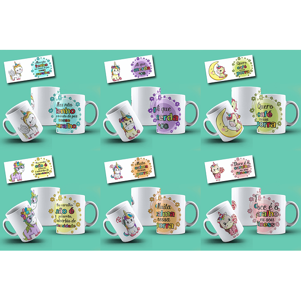 15 Artes Caneca Unicornio Sem Humor Editável em Corel Draw 2