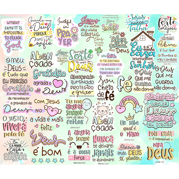 Kit Digital Lettering Frases Gospel Fé Evangelico Jesus Arquivos sem fundo Png 2