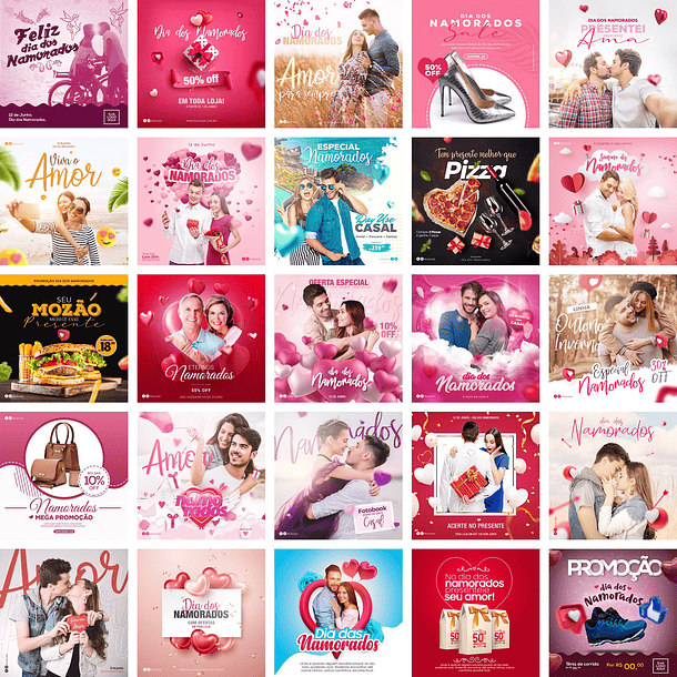 80 Artes Mídias Sociais Dia dos Namorados Editáveis Photoshop + Png 1