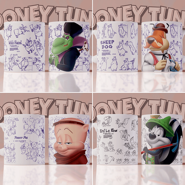 24 Artes Caneca Looney Tunes Editável em Photoshop e Corel 2