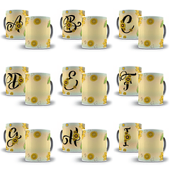 26 Arte para Caneca Alfabeto Girassol em Jpg 