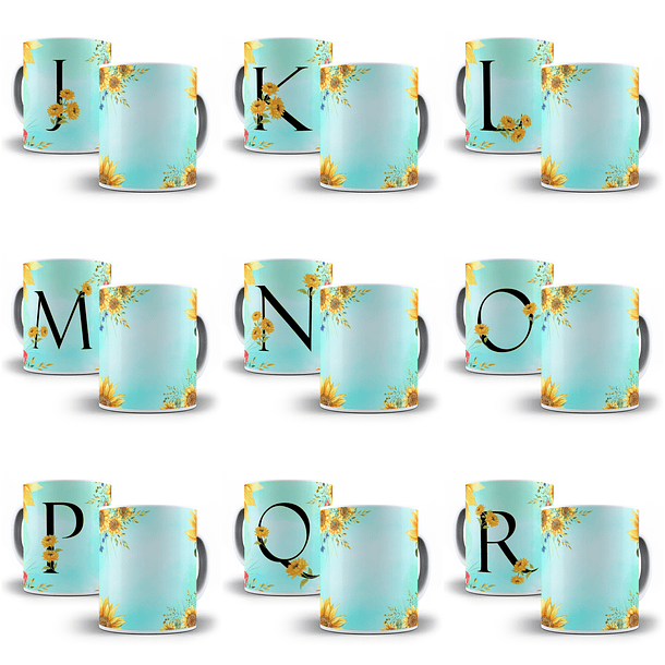 26 Arte para Caneca Alfabeto Girassol Verde em Jpg   1