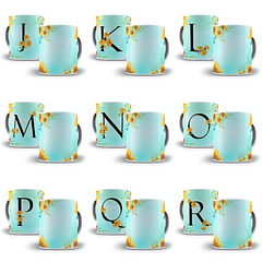 26 Arte para Caneca Alfabeto Girassol Verde em Jpg  