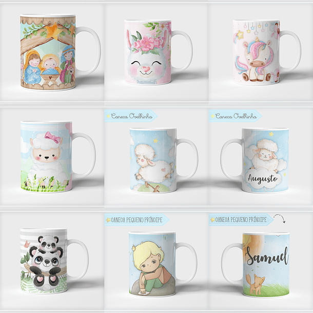33 Artes para Caneca Infantil Editável em Corel Draw 3