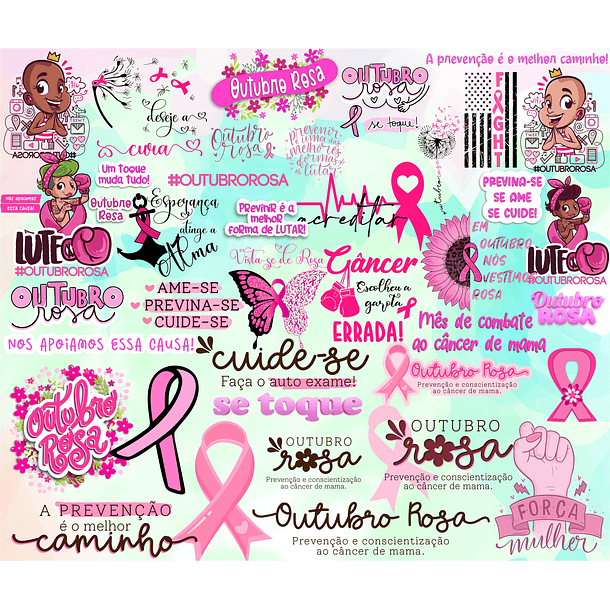 Kit Digital Lettering Frases Outubro Rosa Arquivos sem fundo Png 2