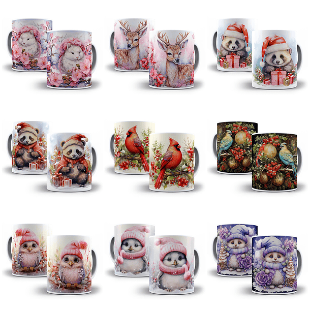 50 Artes para Caneca Animais Natalinos 3d Arquivo em Jpg  1