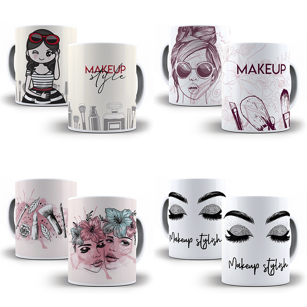 12 Artes para Caneca Maquiagem Makeup Editável em Corel Draw 1