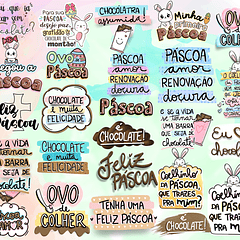 Kit Digital Lettering Frases Feliz Páscoa Arquivos sem fundo Png