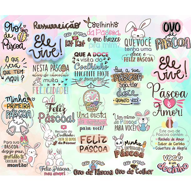 Kit Digital Lettering Frases Feliz Páscoa Arquivos sem fundo Png 3