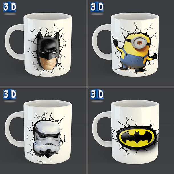 54 Artes para Caneca 3D Editável em Corel Draw 2