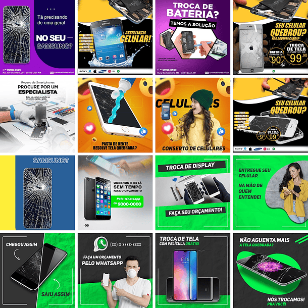 160 Artes Mídias Sociais Assistencia Tecnica Celular Editáveis Photoshop 1
