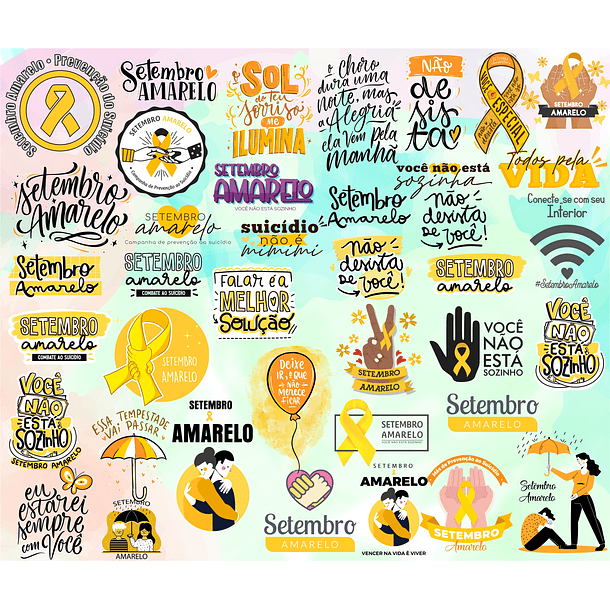 Kit Digital Lettering Frases Setembro Amarelo Arquivos sem fundo Png 1