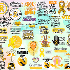 Kit Digital Lettering Frases Setembro Amarelo Arquivos sem fundo Png
