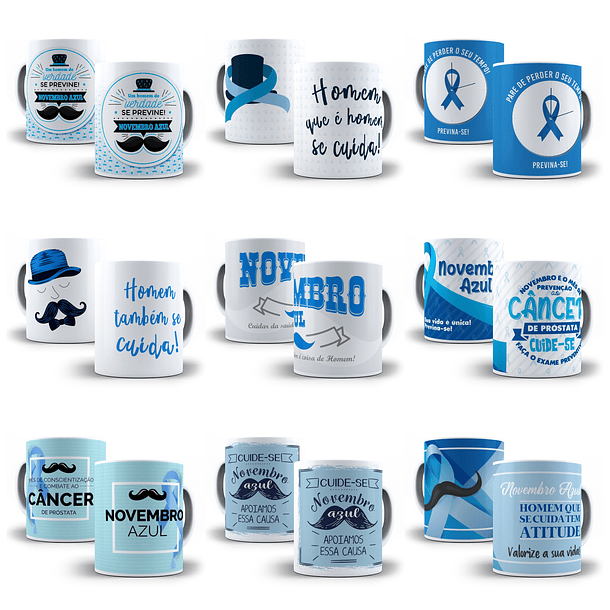 Artes para Sublimação Caneca e Camisa Novembro Azul Arquivos em Jpg  2