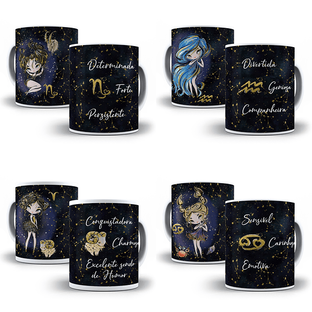 12 Artes para Caneca Signos Femininos Editável em Corel Draw 1