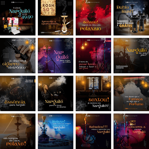Pack Canva Tabacaria Narguilé Templates Editáveis 30 Artes + Bônus 2