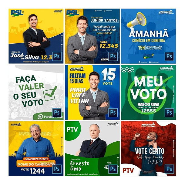 45 Artes Mídias Sociais Campanha Politica Eleitoral Editáveis Photoshop 1