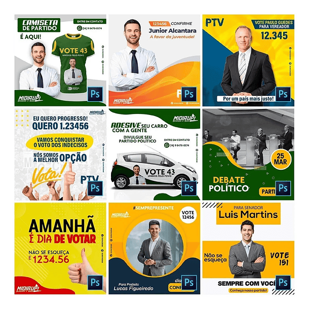 45 Artes Mídias Sociais Campanha Politica Eleitoral Editáveis Photoshop 3