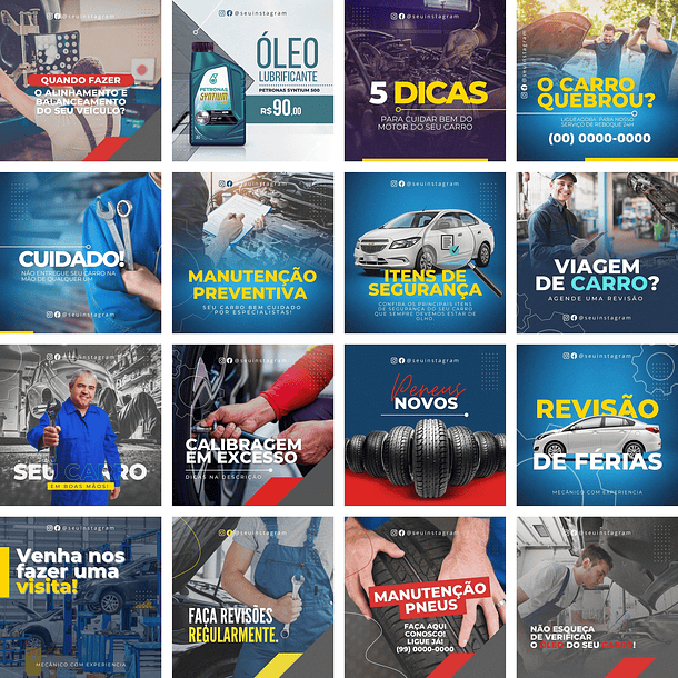 Pack Canva Oficina Mecânica Mecânico Templates Editáveis 40 Artes + Bônus 2