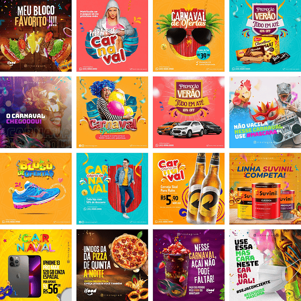 Pack Canva Carnaval Templates Editáveis 45 Artes + Bônus 1