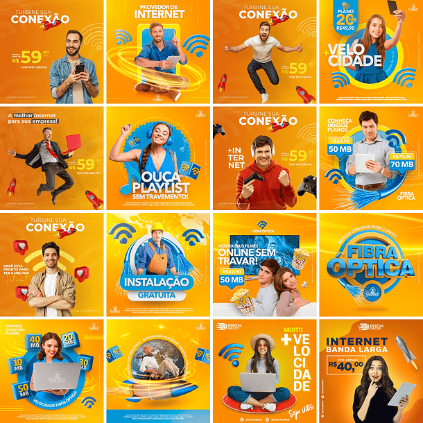 50 Artes Mídias Sociais Provedor de Internet Editáveis Photoshop + Png 1