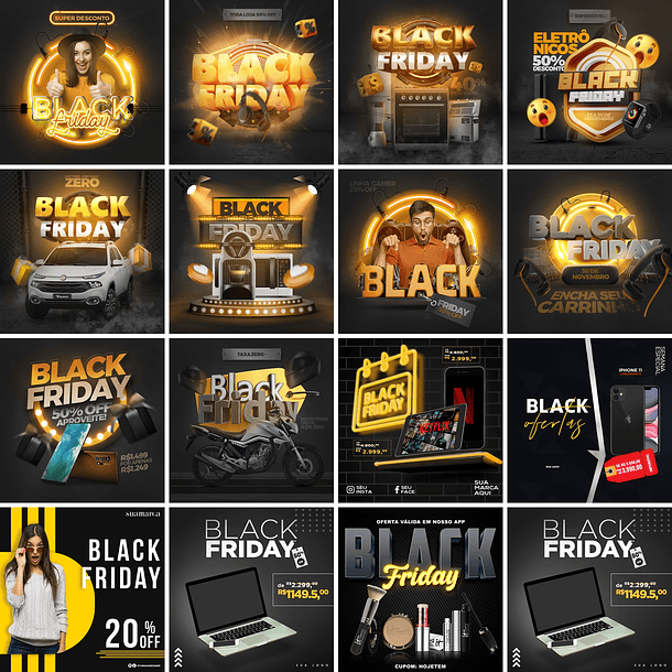 90 Artes Black Friday Mídias Sociais Templates Editáveis Photoshop 1
