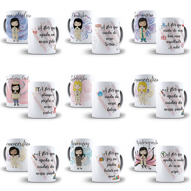 32 Artes para Caneca Profissões Feminina Editável em Corel Draw + Png 2