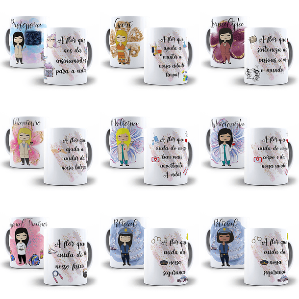 32 Artes para Caneca Profissões Feminina Editável em Corel Draw + Png 3