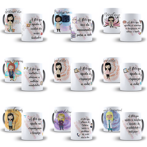 32 Artes para Caneca Profissões Feminina Editável em Corel Draw + Png 4