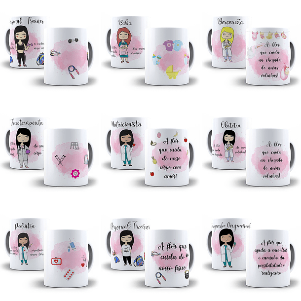 103 Artes para Caneca Profissões Feminina Editável em Corel Draw + Png 1