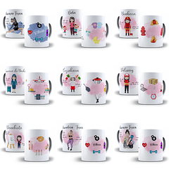 103 Artes para Caneca Profissões Feminina Editável em Corel Draw + Png