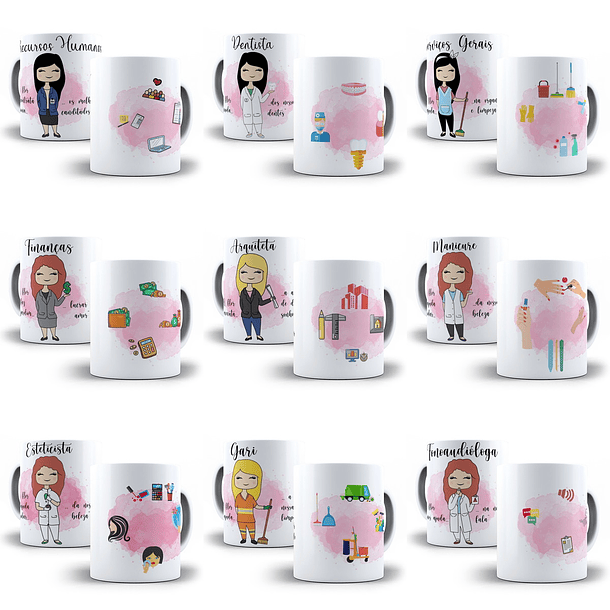 103 Artes para Caneca Profissões Feminina Editável em Corel Draw + Png 5