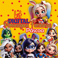 Kit Digital Herois e Personagens Páscoa Arquivos em Png  