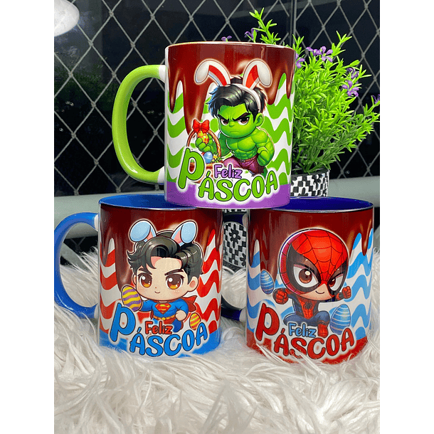6 Arte para Caneca Páscoa Super Heróis Arquivo Png 1