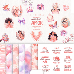 Kit Digital Dia das Mães Amor Aquarela Arquivos em Png