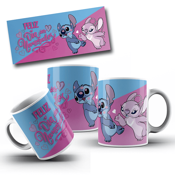 5 Artes para Caneca Dia dos Namorados Stitch e Angel Arquivo Editável  3