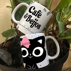 2 Artes para Caneca Café e Beijos Gatinhos Arquivo Editável
