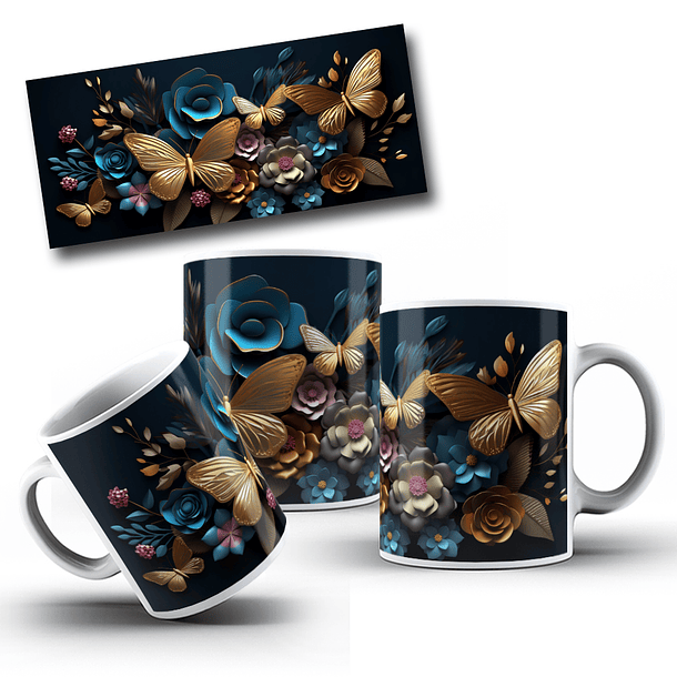 12 Artes para Caneca Borboleta 3d Arquivo em Jpg 10