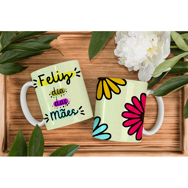 Arte Caneca Feliz Dia Das Mães Rosa e Amarela Arquivo Png 2