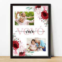 Arte Quadro Vovó Vovó Duas Fotos e Flores Arquivo Png