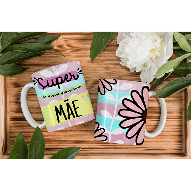 Arte Caneca Super Mãe Flores Arquivo Png 1