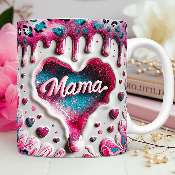 Arte Caneca Mama 3D Coração Espaço Arquivo Png