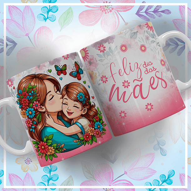 Arte Caneca Feliz Dia Das Mães Mãe E Filha Borboletas Arquivo Png